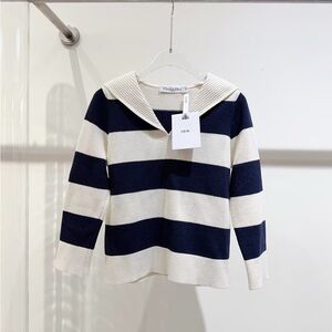 Authentic Dior Navy and Cream V-Neck Sweater